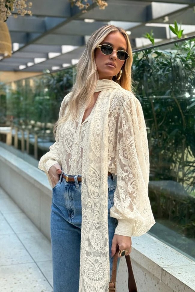 ZEYA - Sandrine Sheer Lace Tie Blouse