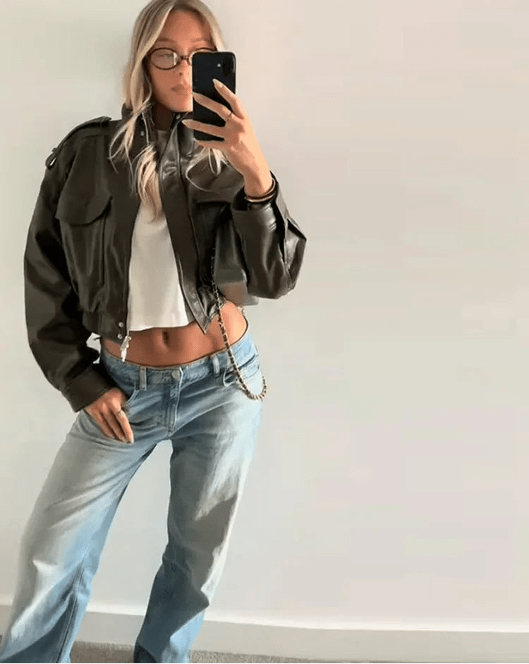 ZEYA - Sofia Faux Leather Bomber Jacket