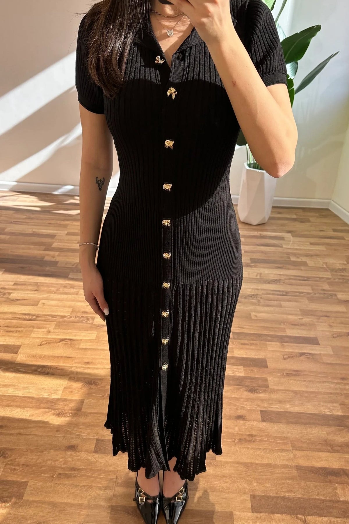 ZEYA - Sophia Ribbed Knit Polo Maxi Dress