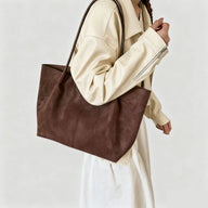 Tessa Faux Suede Tote Bag with Pouch