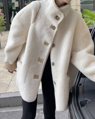Tiara Stand Collar Faux Fur Coat