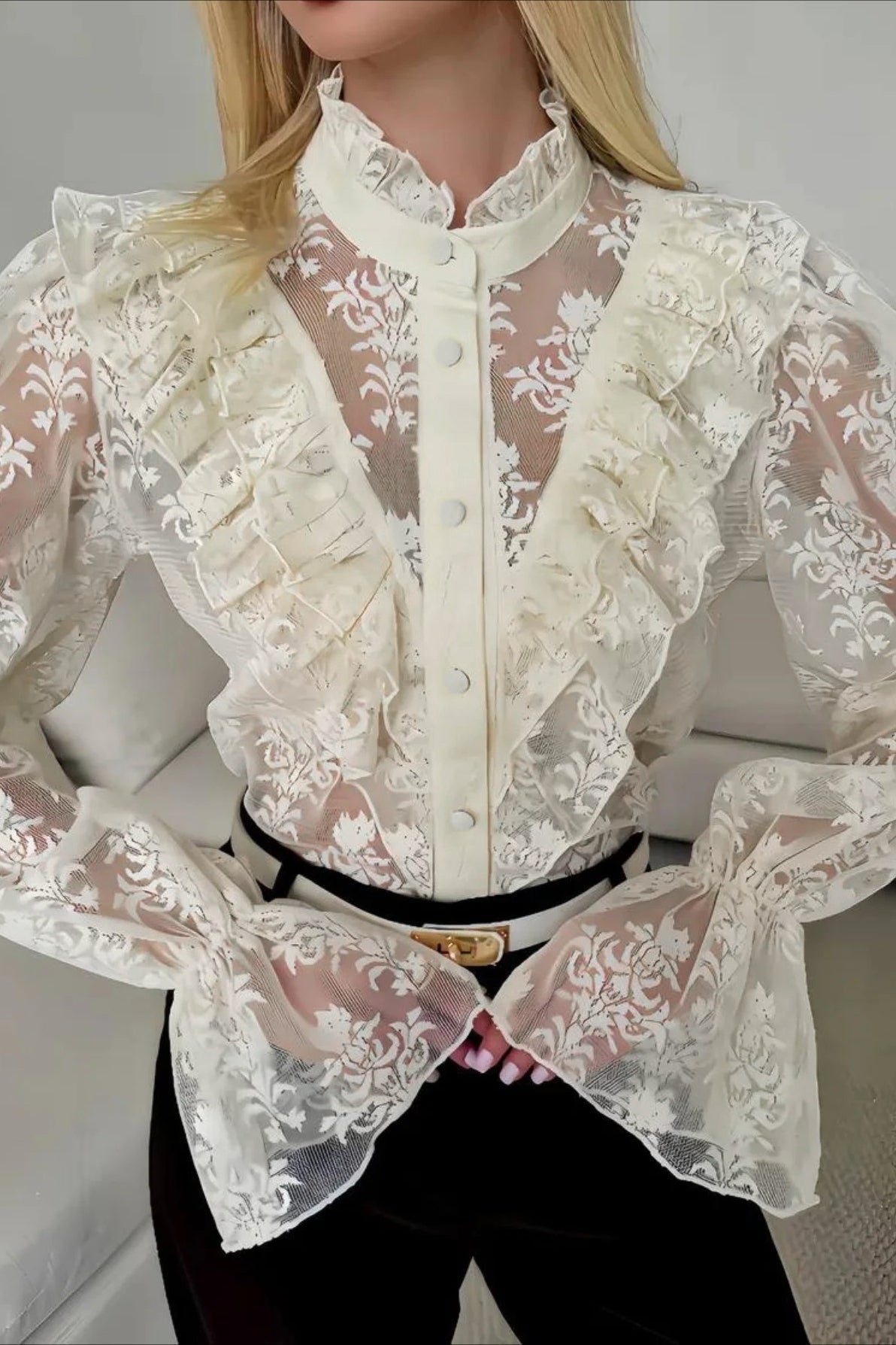 ZEYA - Valerie Ruffle Lace Sheer Blouse