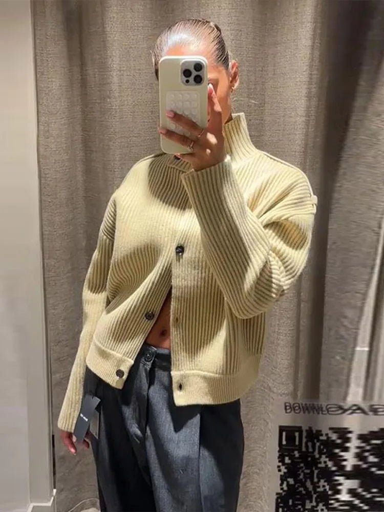 ZEYA - Victoria Stand Collar Knitted Cardigan
