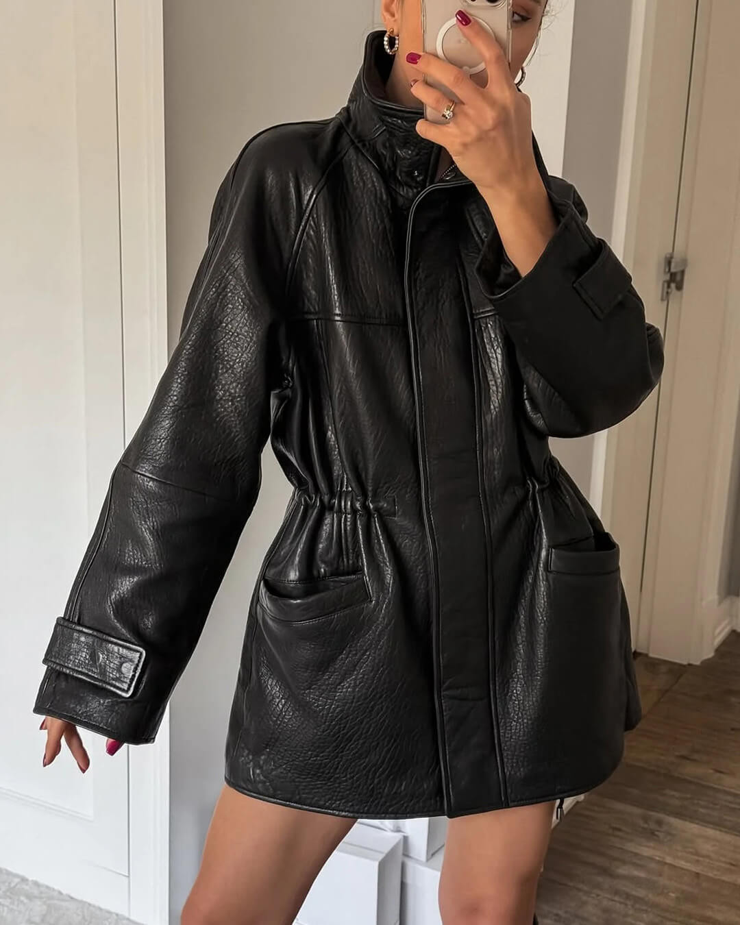 ZEYA - Vivienne Cinched Waist Leather Jacket
