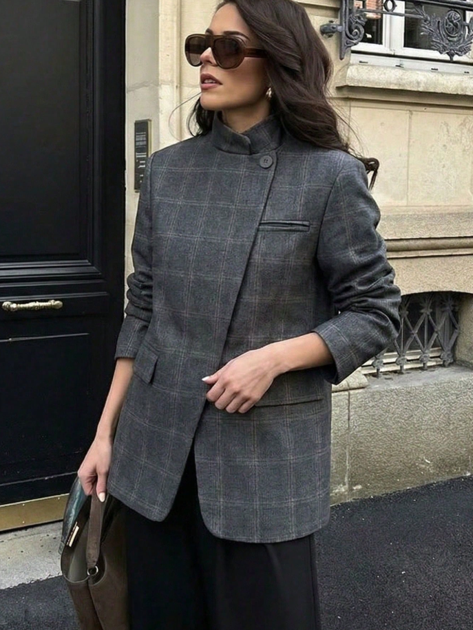 Melanie Plaid Stand Collar Blazer